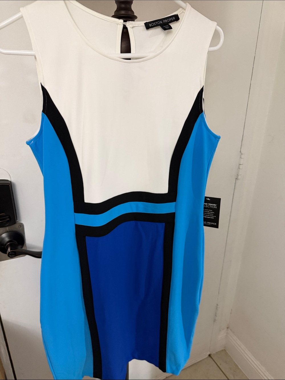 Boston Proper White, Bright Blue & Royal Colorblock Mini Dress